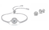 Adjustable Crystals Halo Bracelet & Stud Earrings Set