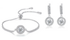 Crystals Halo Bracelet & Drop Earrings Set Adjustable