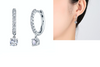 Silver Plated Hoop Drop Huggies Earrings with Crystals