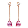 Rose Gold Long Dropper Earrings Heart Crystals from Swarovski