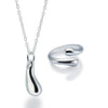 Teardrop Necklace and Open Ring Set 925 Silver
