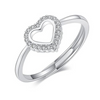925 Sterling Silver Cubic Zirconia Heart Open Ring - Adjustable