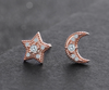 STERLING SILVER CUBIC ZIRCONIA STAR AND MOON STUD EARRINGS